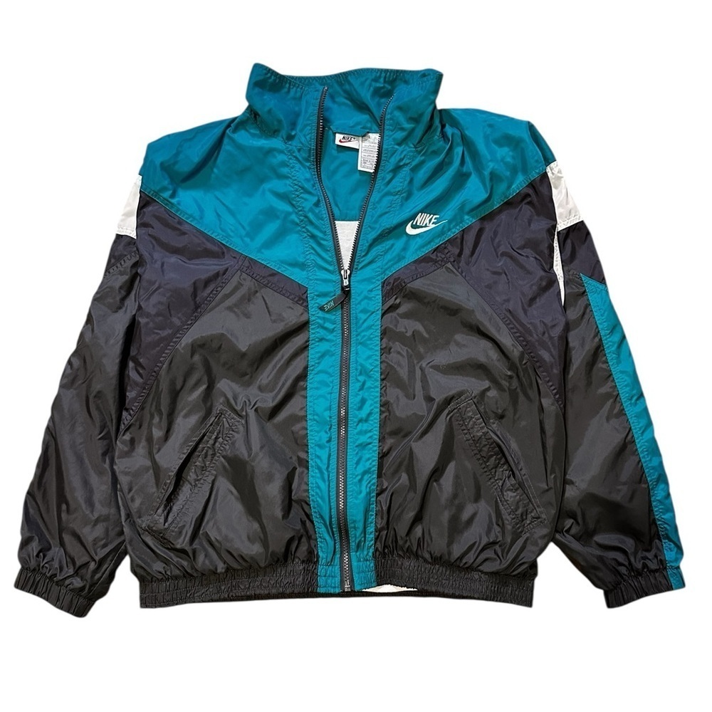 Vintage 90s Nike White Tag Large Windbreaker Jacket Color Block Blue Black White